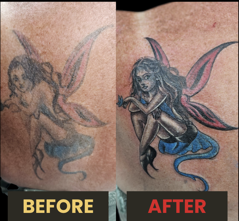 Fair, tattoo repair, color, back tattoo, Lethal Ink Tattoo, Phra Tamnak, Pattaya, 2025 Fair, tattoo repair, color, back tattoo, Lethal Ink Tattoo, Phra Tamnak, Pattaya, 2025