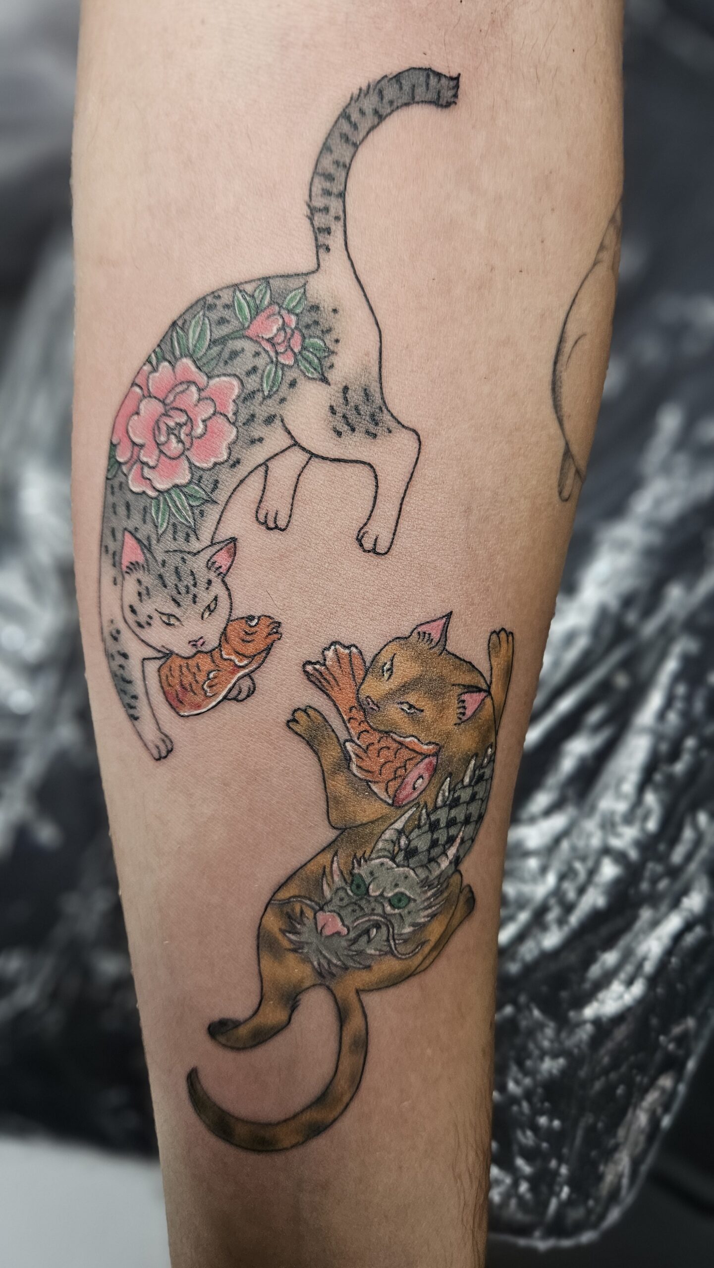 Monmon cat, color, custom design, arm tattoo Lethal Ink Tattoo, Phra Tamnak, Pattaya, 2025 Monmon cat, color, custom design, arm tattoo Lethal Ink Tattoo, Phra Tamnak, Pattaya, 2025