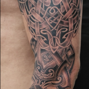 Celtic, black and gray, half arm sleeve tattoo, Lethal Ink Tattoo, Phra Tamnak, Pattaya, 2025 Celtic, black and gray, half arm sleeve tattoo, Lethal Ink Tattoo, Phra Tamnak, Pattaya, 2025