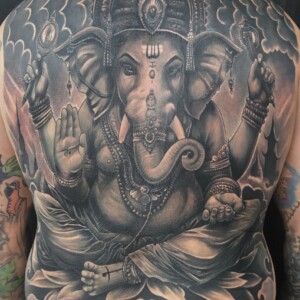 Lord Ganesha, full back, black and gray tattoo, Lethal Ink Tattoo, Phra Tamnak, Pattaya, 2025 Lord Ganesha, full back, black and gray tattoo, Lethal Ink Tattoo, Phra Tamnak, Pattaya, 2025