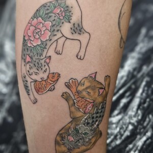 Monmon cat, color, custom design, arm tattoo Lethal Ink Tattoo, Phra Tamnak, Pattaya, 2025 Monmon cat, color, custom design, arm tattoo Lethal Ink Tattoo, Phra Tamnak, Pattaya, 2025