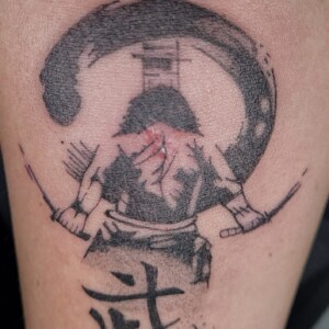 Japanese samurai warrior tattoo on arm by Apple at Lethal Ink Tattoo, Pattaya. Apple specializes in Japanese, Samurai, Blackwork, Linework, and Detailed tattoos. Japanese samurai warrior tattoo on arm by Apple, tattoo artist at Lethal Ink Tattoo, Pattaya (2025)